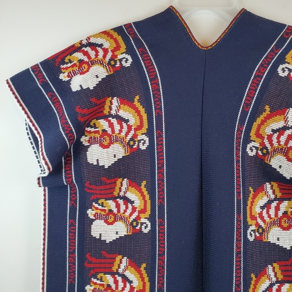Cuauhtemoc Aztec Poncho Shrug Fringe OSFM Woven Knit Acrylic Tie Front Beautiful - Picture 9 of 11